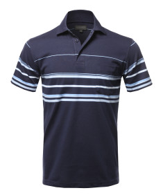 Men's Casual Comfortable Basic Striped Chest Pocket Short Sleeve Polo T-Shirt