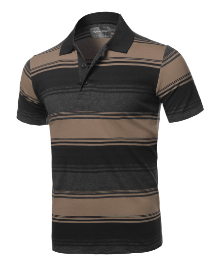 Men's Casual Regular fit Cotton Basic Striped Short Sleeve Polo T-Shirt