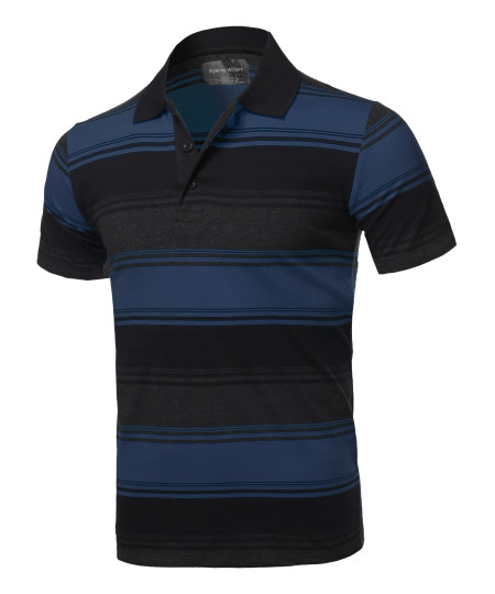 Men's Casual Regular fit Cotton Basic Striped Short Sleeve Polo T-Shirt