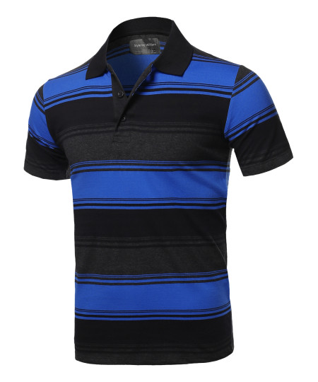 Men's Casual Regular fit Cotton Basic Striped Short Sleeve Polo T-Shirt