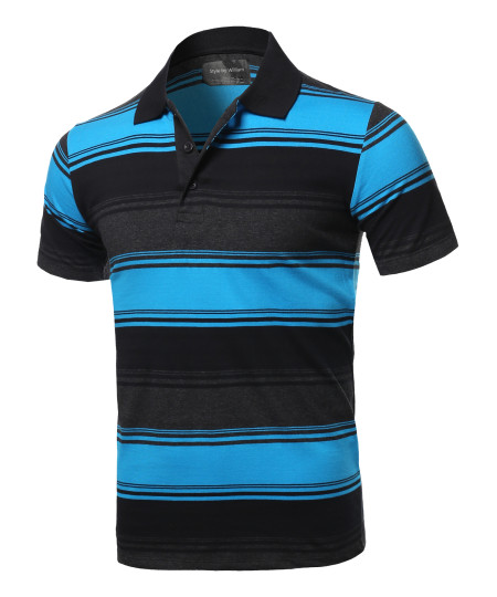 Men's Casual Regular fit Cotton Basic Striped Short Sleeve Polo T-Shirt