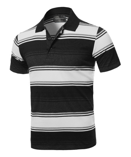 Men's Casual Regular fit Cotton Basic Striped Short Sleeve Polo T-Shirt