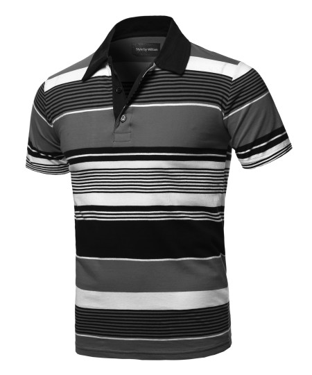 Men's Casual Regular fit Cotton Basic Striped Short Sleeve Polo T-Shirt