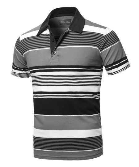 Men's Casual Regular fit Cotton Basic Striped Short Sleeve Polo T-Shirt