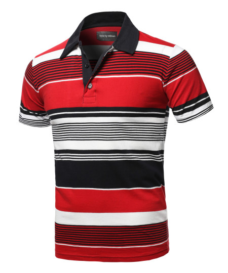 Men's Casual Regular fit Cotton Basic Striped Short Sleeve Polo T-Shirt