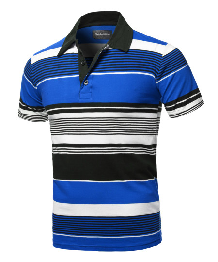 Men's Casual Regular fit Cotton Basic Striped Short Sleeve Polo T-Shirt