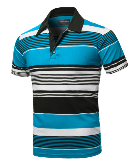 Men's Casual Regular fit Cotton Basic Striped Short Sleeve Polo T-Shirt