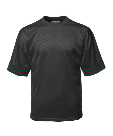 Men's Casual Active Sports Round Neck Short Sleeve Mesh Stripe Jersey T-Shirt