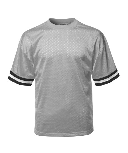 Men's Casual Active Sports Round Neck Short Sleeve Mesh Stripe Jersey T-Shirt