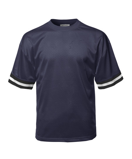 Men's Casual Active Sports Round Neck Short Sleeve Mesh Stripe Jersey T-Shirt