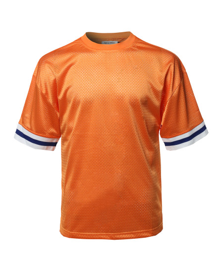 Men's Casual Active Sports Round Neck Short Sleeve Mesh Stripe Jersey T-Shirt