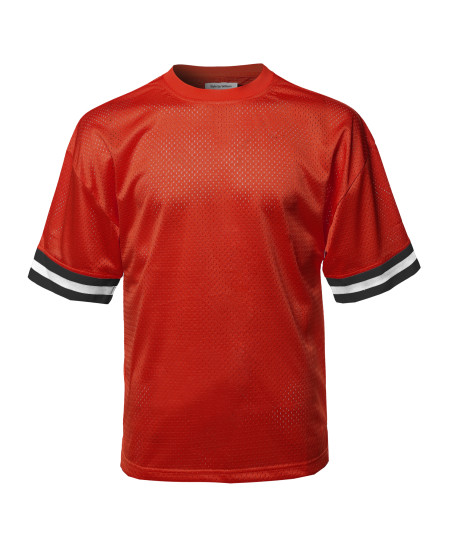 Men's Casual Active Sports Round Neck Short Sleeve Mesh Stripe Jersey T-Shirt