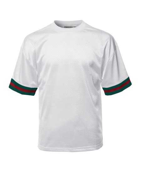 Men's Casual Active Sports Round Neck Short Sleeve Mesh Stripe Jersey T-Shirt