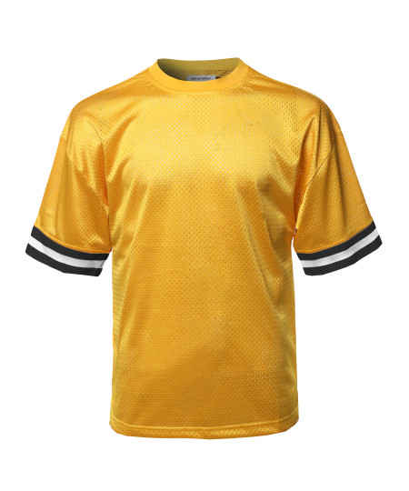 Men's Casual Active Sports Round Neck Short Sleeve Mesh Stripe Jersey T-Shirt