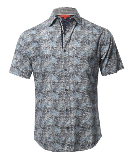 Men's Printed Cotton Casual Button Down Short Sleeve Shirt