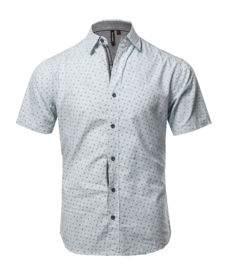 Men's Printed Cotton Casual Button Down Short Sleeve Shirt