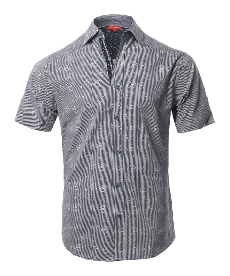 Men's Printed Cotton Casual Button Down Short Sleeve Shirt