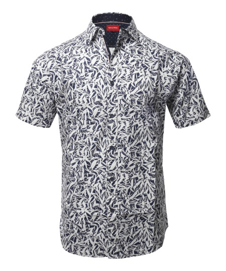 Men's Printed Cotton Casual Button Down Short Sleeve Shirt