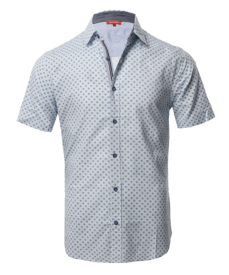 Men's Printed Cotton Casual Button Down Short Sleeve Shirt