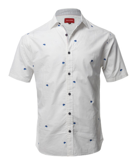 Men's Printed Cotton Casual Button Down Short Sleeve Shirt