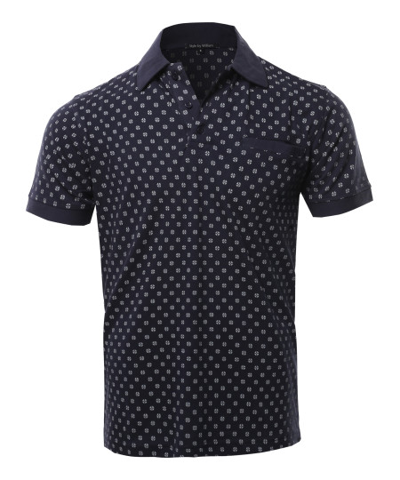 Men's Casual Comfortable Printed Chest Pocket Short Sleeve Polo T-Shirt