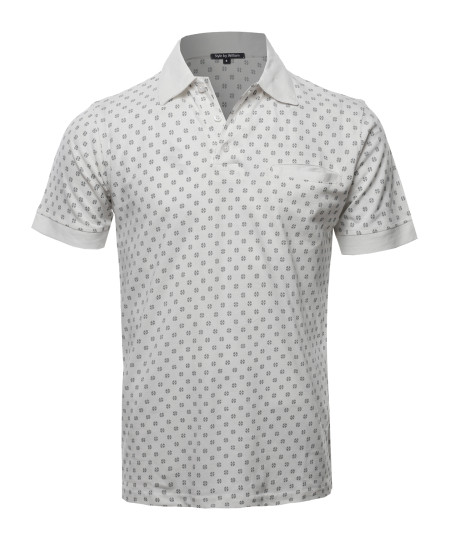 Men's Casual Comfortable Printed Chest Pocket Short Sleeve Polo T-Shirt