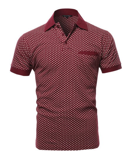 Men's Casual Comfortable Printed Chest Pocket Short Sleeve Polo T-Shirt