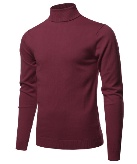 Men's Casual Solid Soft Knitted Long Sleeve Turtleneck Sweater
