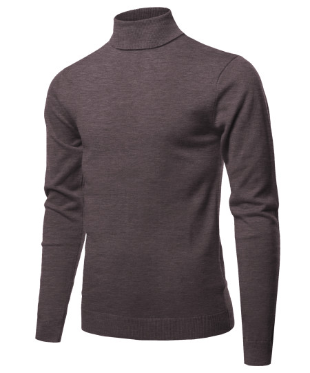 Men's Casual Solid Soft Knitted Long Sleeve Turtleneck Sweater