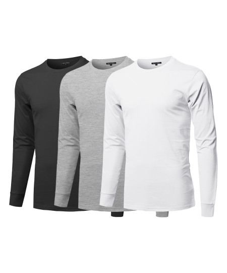 Men's Causal Solid Basic 100% Ring Spun Cotton Long Sleeve T-shirt