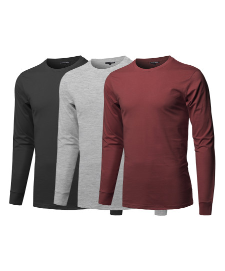 Men's Causal Solid Basic 100% Ring Spun Cotton Long Sleeve T-shirt