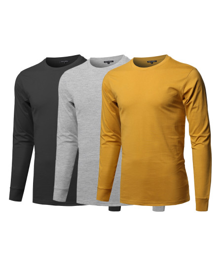 Men's Causal Solid Basic 100% Ring Spun Cotton Long Sleeve T-shirt