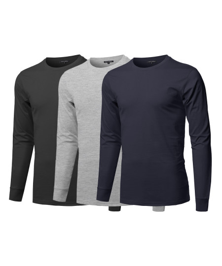 Men's Causal Solid Basic 100% Ring Spun Cotton Long Sleeve T-shirt