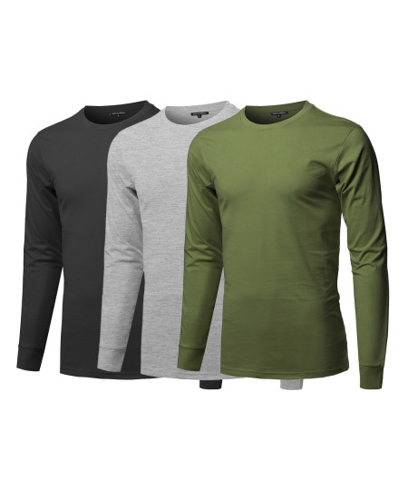 Men's Causal Solid Basic 100% Ring Spun Cotton Long Sleeve T-shirt