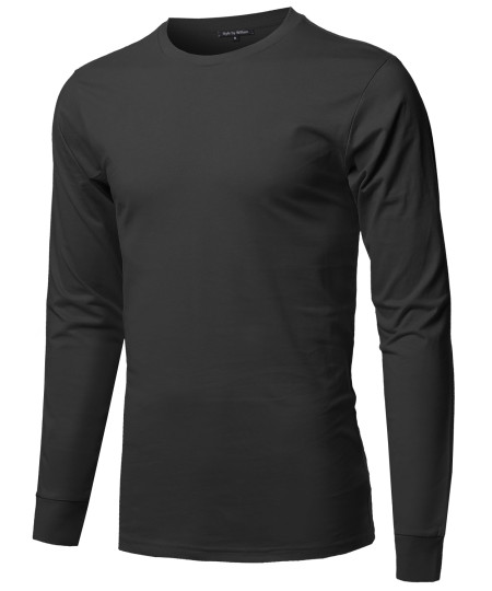 Men's Causal Solid Basic 100% Ring Spun Cotton Long Sleeve T-shirt