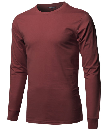 Men's Causal Solid Basic 100% Ring Spun Cotton Long Sleeve T-shirt