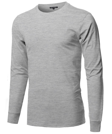 Men's Causal Solid Basic 100% Ring Spun Cotton Long Sleeve T-shirt