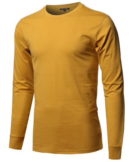 Men's Causal Solid Basic 100% Ring Spun Cotton Long Sleeve T-shirt