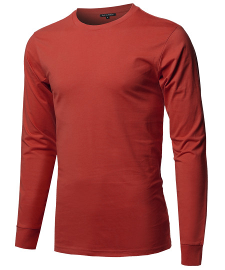 Men's Causal Solid Basic 100% Ring Spun Cotton Long Sleeve T-shirt