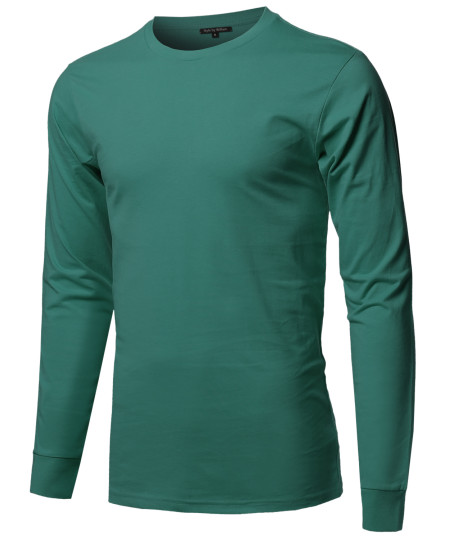 Men's Causal Solid Basic 100% Ring Spun Cotton Long Sleeve T-shirt