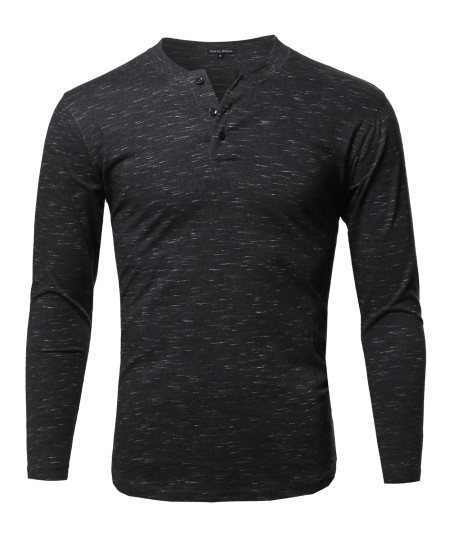 Men's Marble Long Sleeves Henley Collar T-Shirt