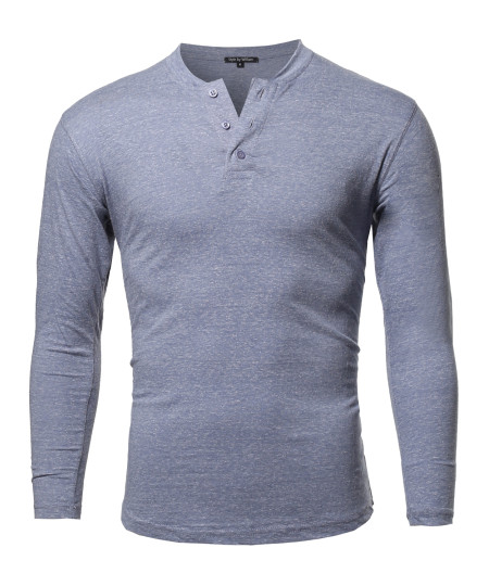 Men's Marble Long Sleeves Henley Collar T-Shirt