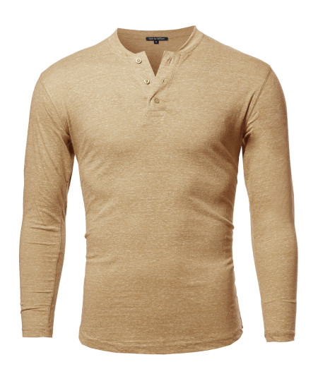 Men's Marble Long Sleeves Henley Collar T-Shirt