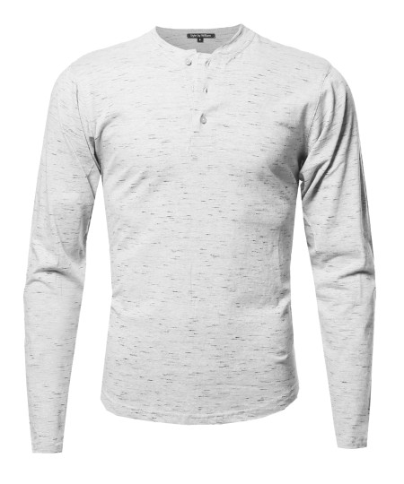 Men's Marble Long Sleeves Henley Collar T-Shirt