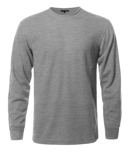 Men's Solid Basic Crew Neck Thermal Long Sleeve T-Shirt