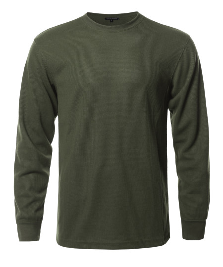 Men's Solid Basic Crew Neck Thermal Long Sleeve T-Shirt