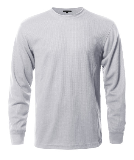 Men's Solid Basic Crew Neck Thermal Long Sleeve T-Shirt