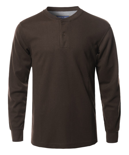 Men's Solid Basic Henley Neck Thermal Long Sleeve T-Shirt