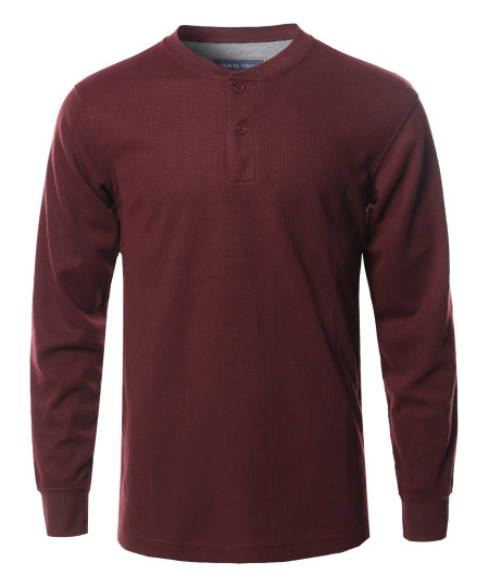 Men's Solid Basic Henley Neck Thermal Long Sleeve T-Shirt
