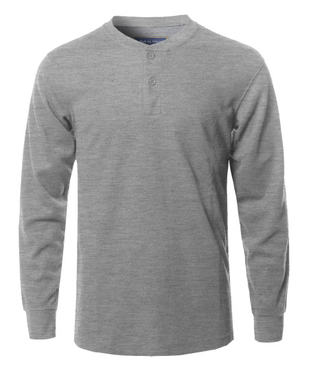 Men's Solid Basic Henley Neck Thermal Long Sleeve T-Shirt